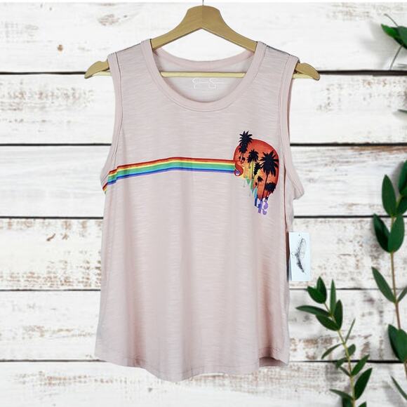 Jessica Simpson Pink Summer Graphic Tank Top Size L - Picture 3 of 7